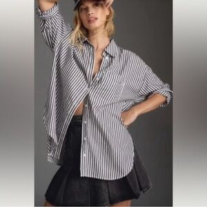 NWT Anthropologie The Bennet Buttondown Shirt by Maeve Anthracite Stripe Sz M